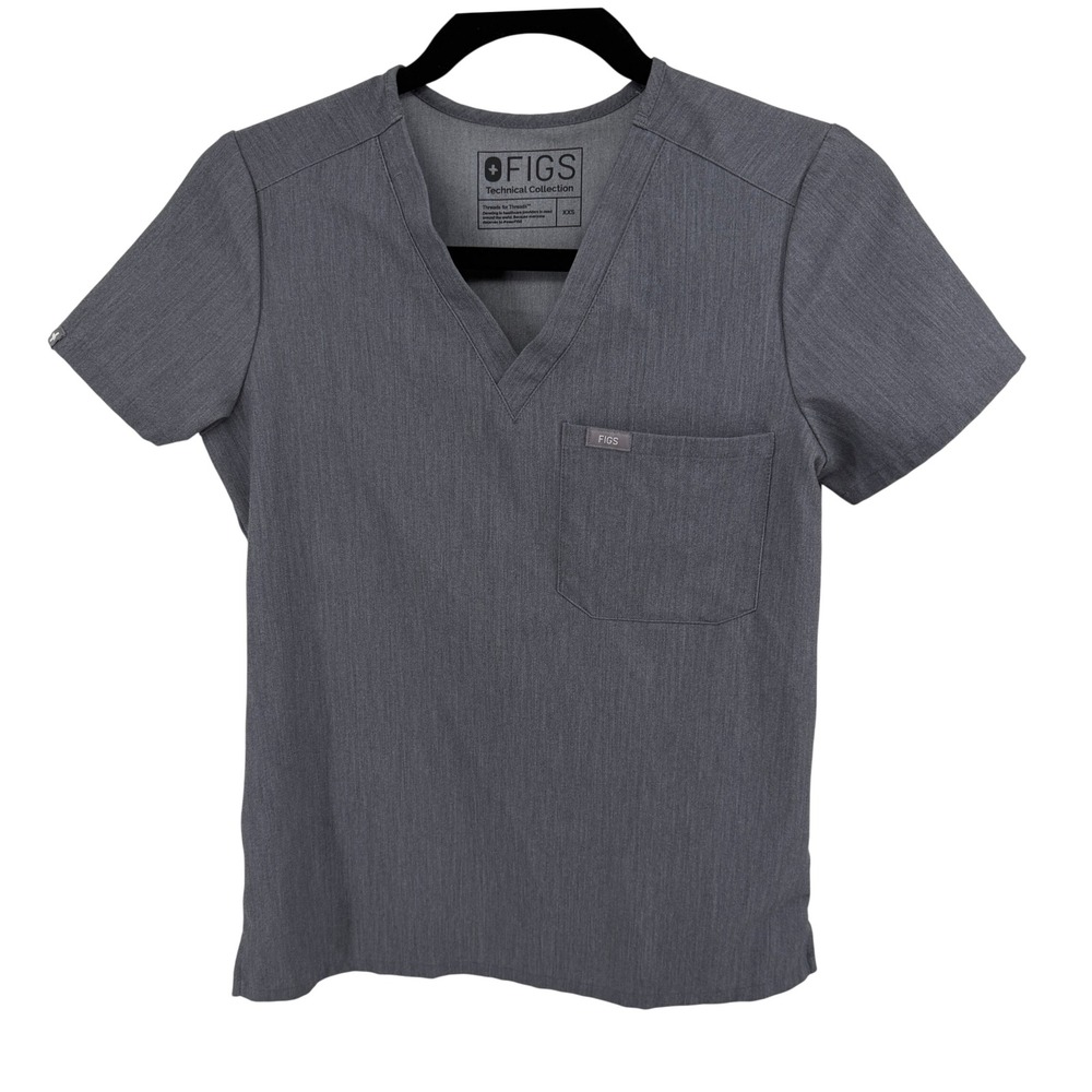 Figs Scrub Top Three Pocket XXS Graphite Gray Womens Medical Uniform V-Neck